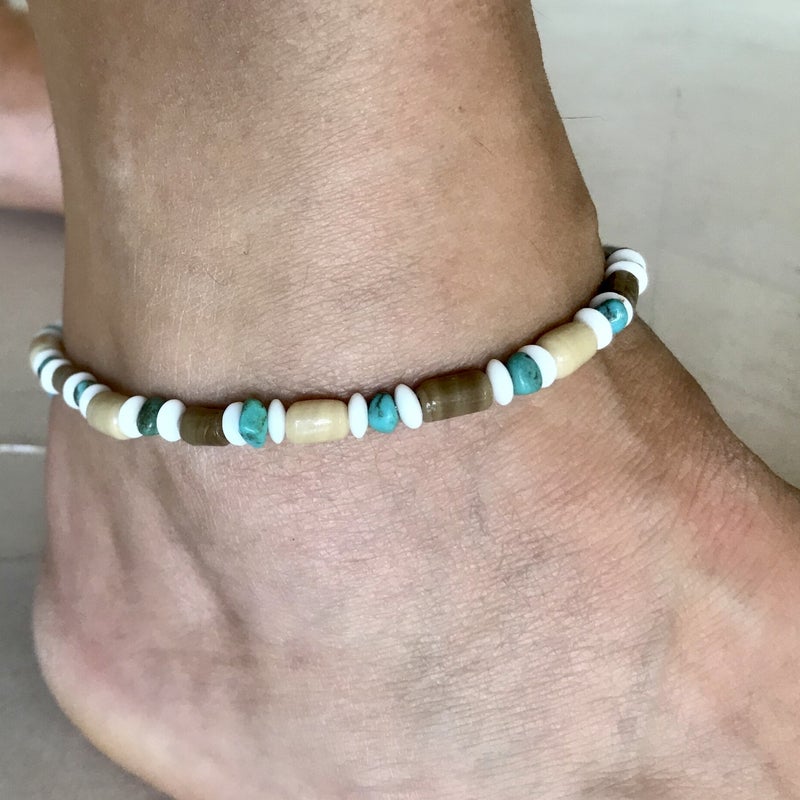 enkelbandje / steen/wit