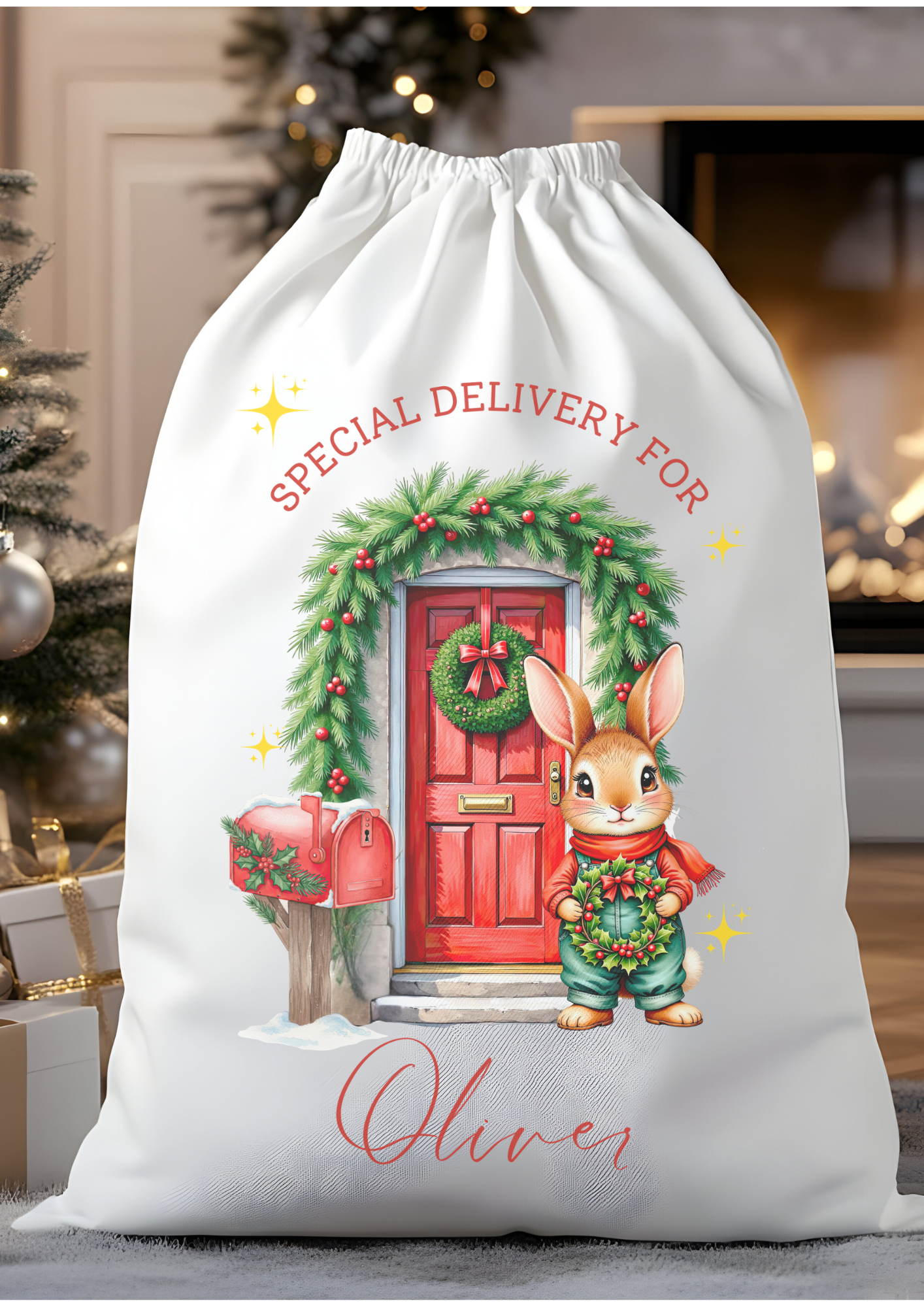 Personalised Woodland Bunny Christmas Santa Sack