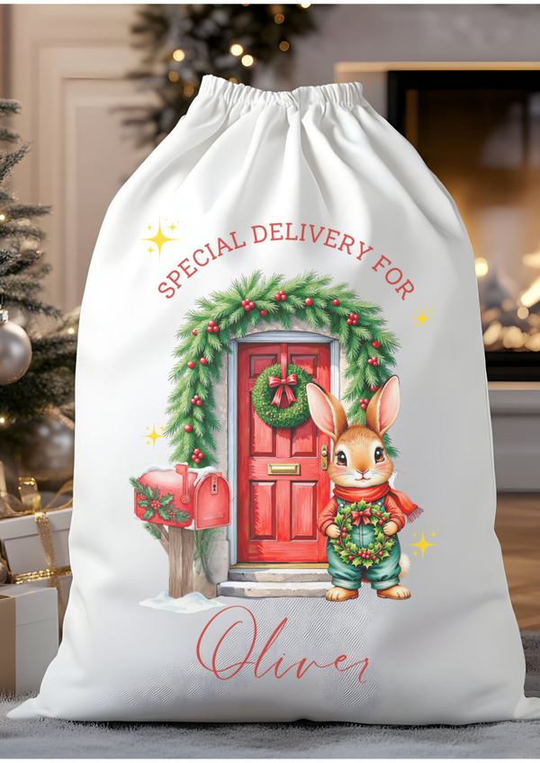 Personalised Woodland Bunny Christmas Santa Sack