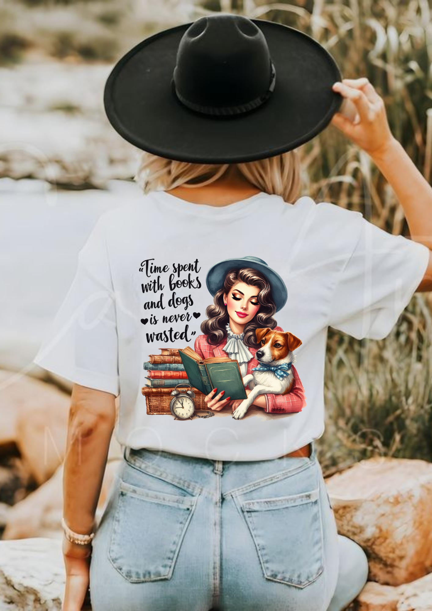 Time Spent With Books And Dogs Is Never Wasted Graphic T-Shirt