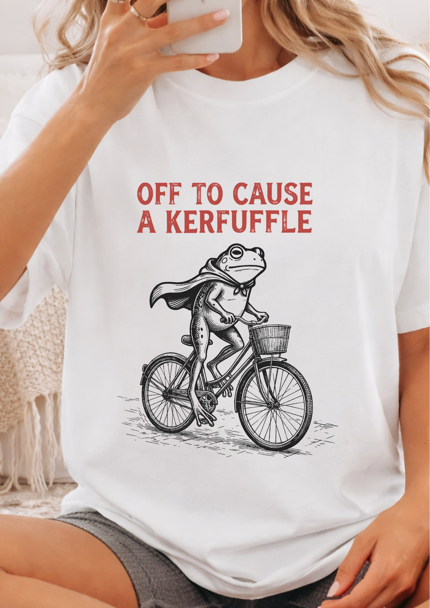 Off To Cause A Kerfuffle Frog On Bicycle Graphic T-Shirt