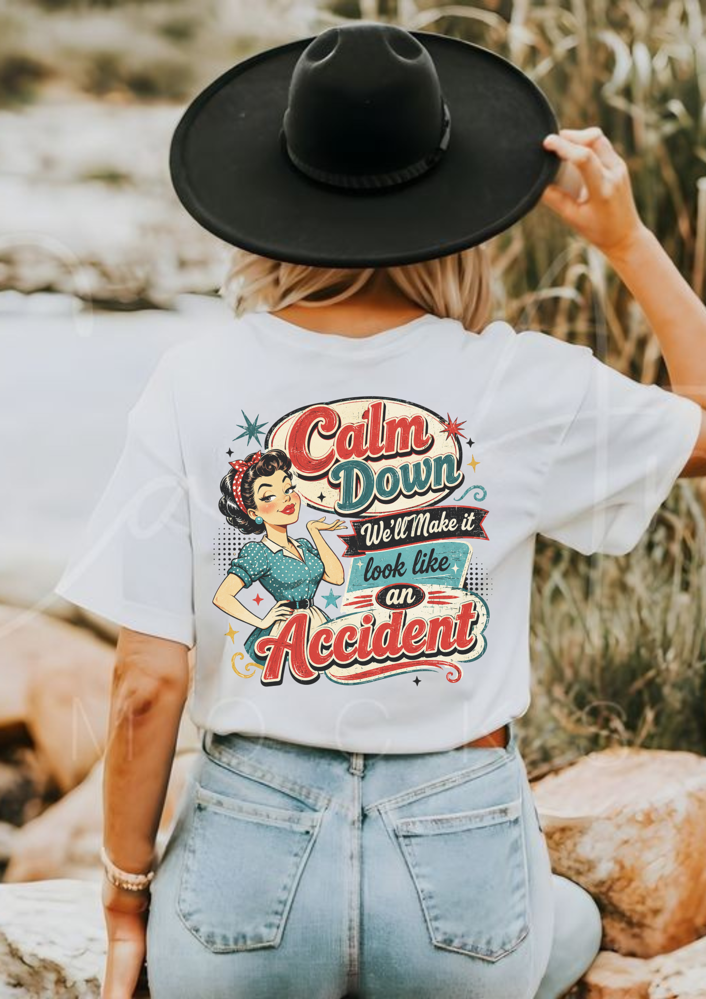 Calm Down We'll Make It Look Like an Accident Funny Retro Graphic T-Shirt