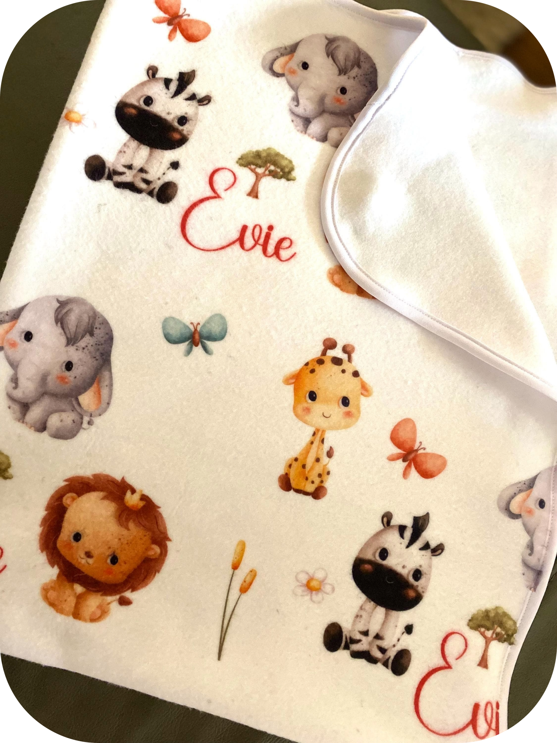Safari Animals Personalised Baby Name Blanket