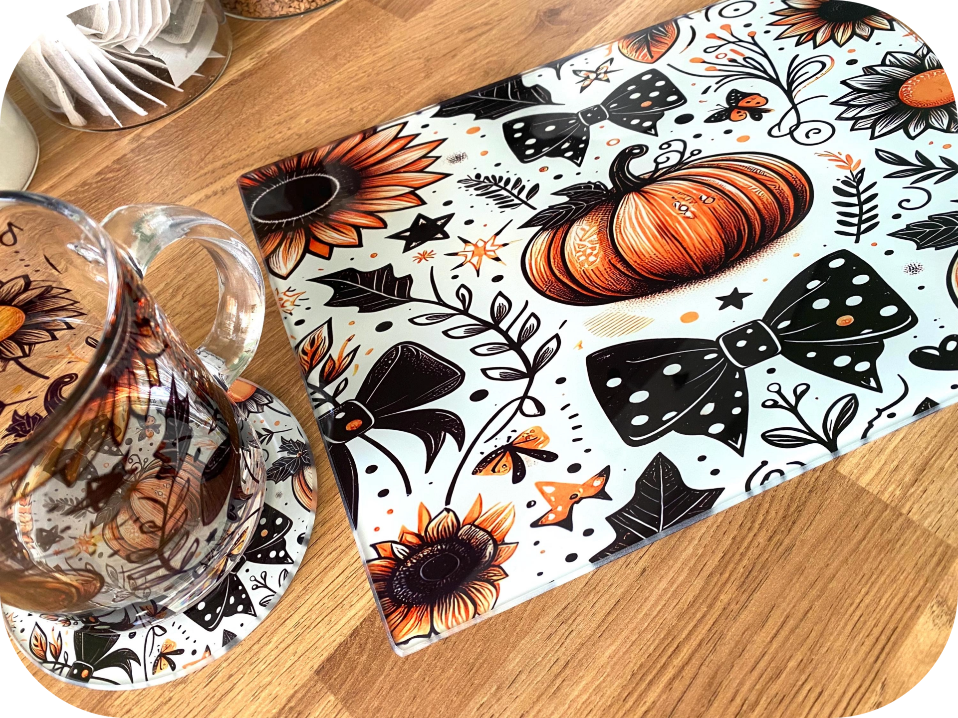 Autumn Halloween Glass Mug and Coaster Set
