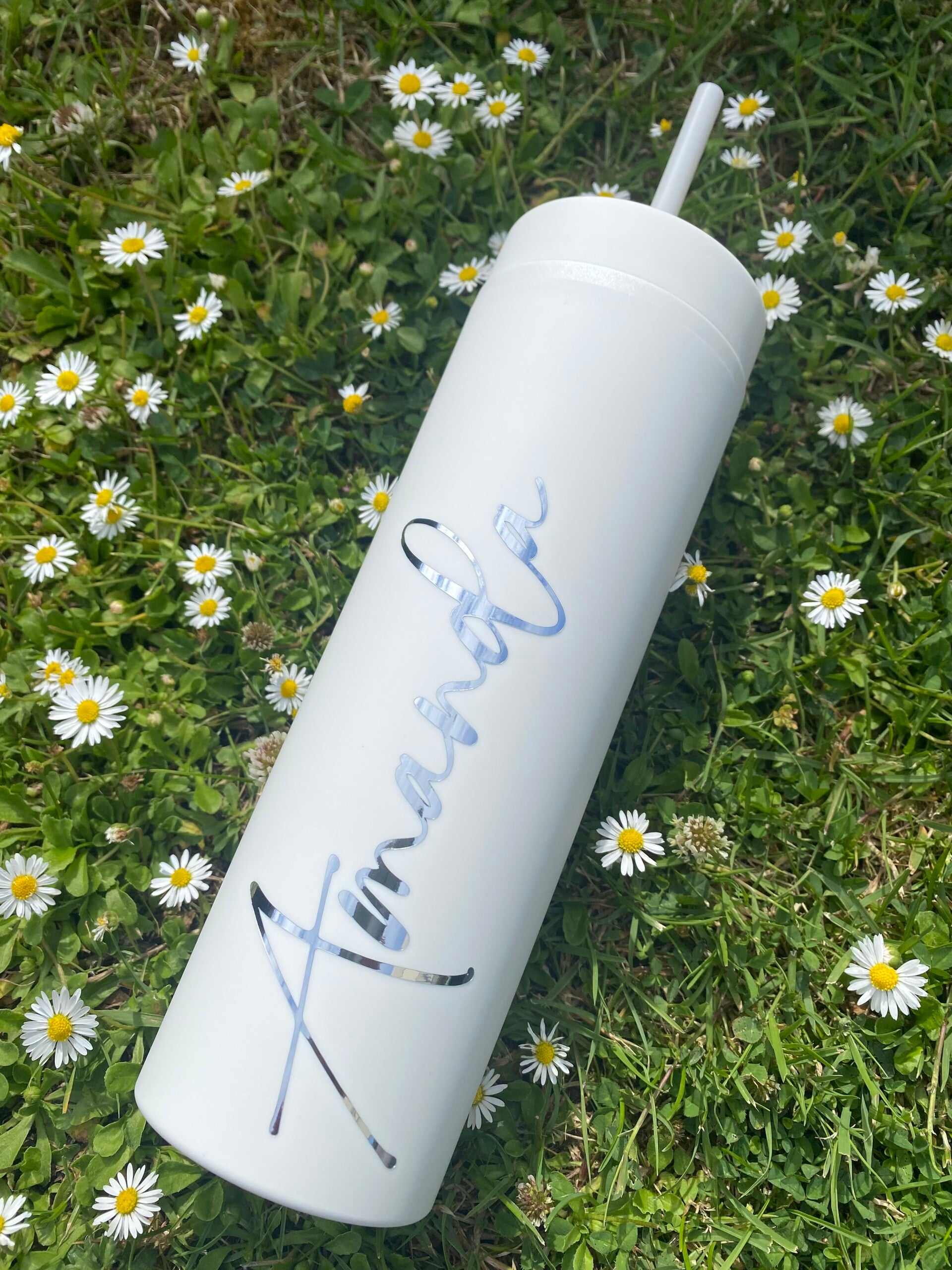 Personalised 16oz skinny tumbler with straw