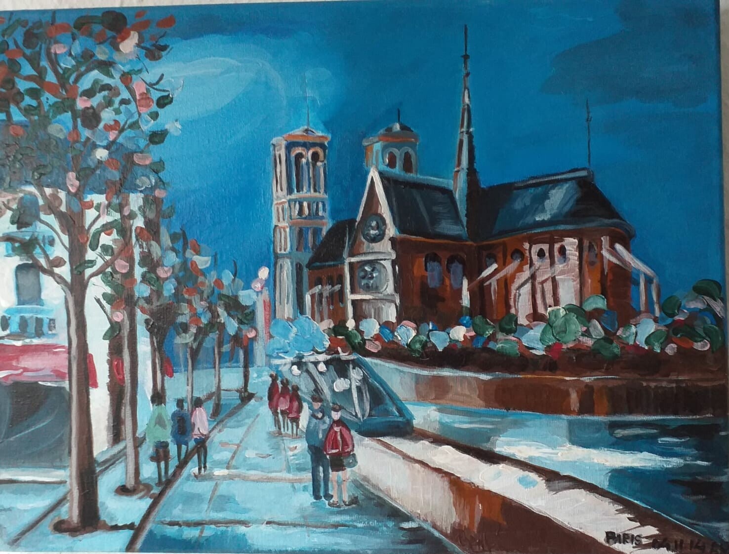 Historische Pariser Straße mit Blick auf Notre-Dame