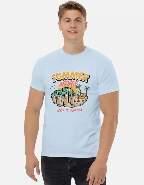 Gulf of America Summer Vibes T-Shirt – Tropical Beach Graphic Tee, Ocean Sunset Shirt, Vacation Aesthetic, Coastal Chillwear