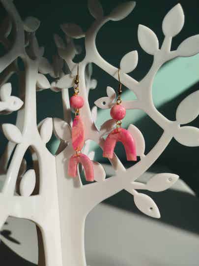 Asymmetrische Oorbellen Roze