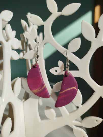 Oorbellen Paars met goud