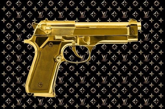 Glasschilderij Louis Vuitton Goude Gun 120x80cm