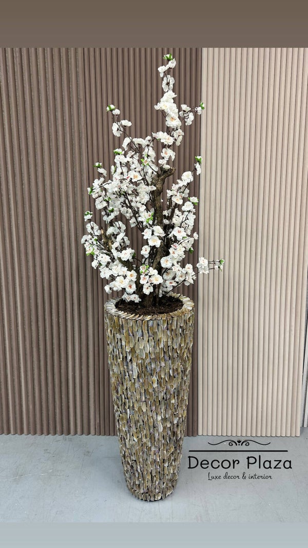 Coastal Pearl - Witte Bloesemboom - Luxe Schelpenvaas