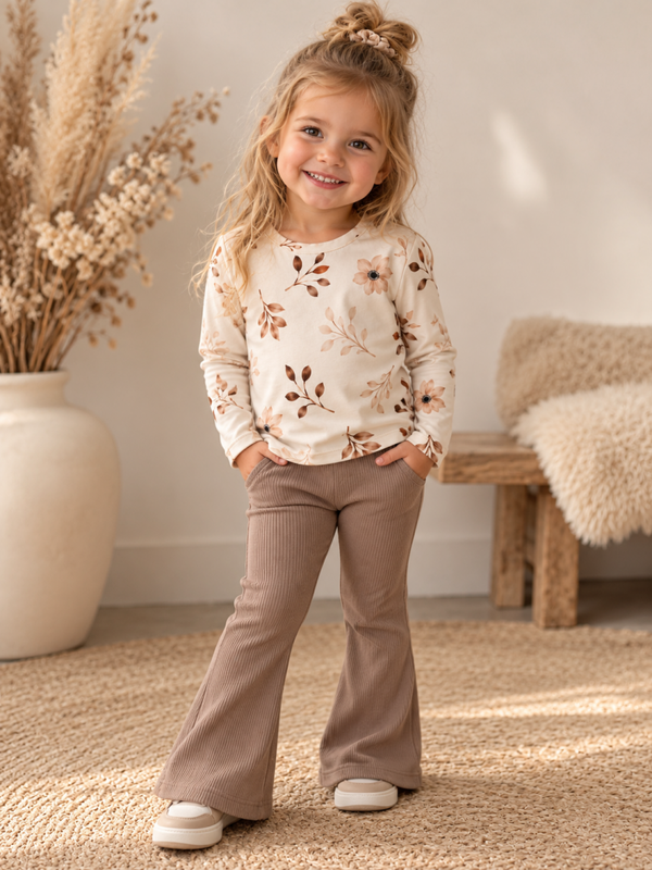 Longsleeve botanische bloemen beige