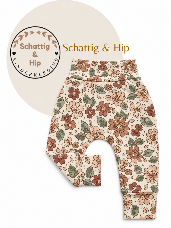 Broekje vintage bloemen groen/bruin