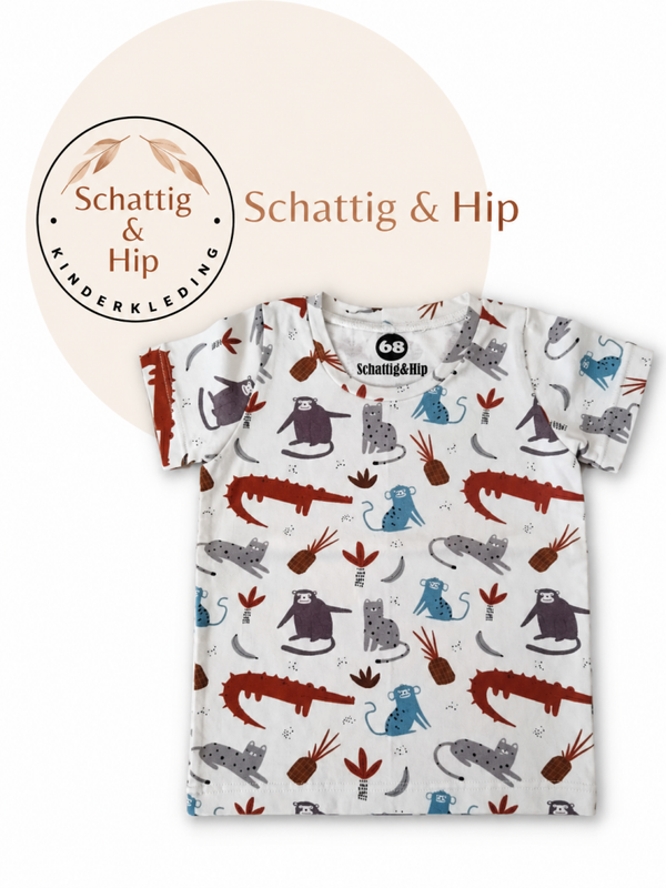 T'shirt safari dieren gekleurd