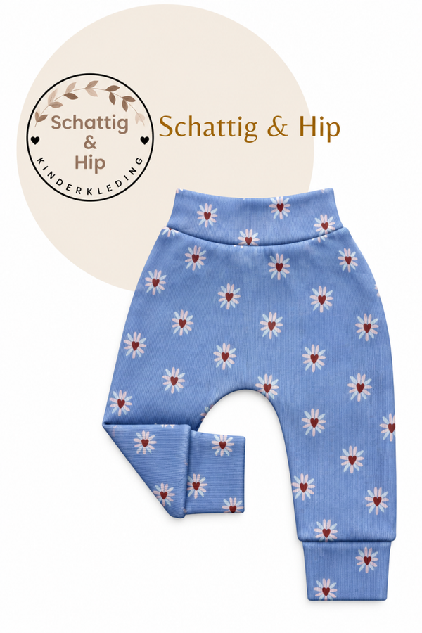 Broekje rib hartjes bloem blauw