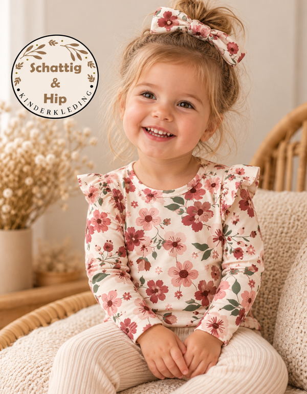 Longesleeve grote bloemen koraal
