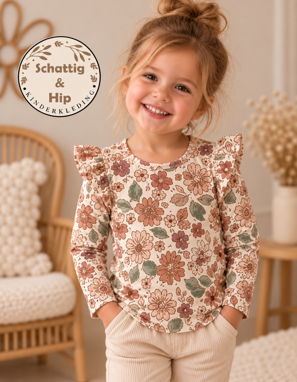 Longsleeve vintage bloemen groen/bruin