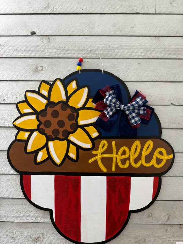 American Sunflower ‘Hello’ Door Hanger