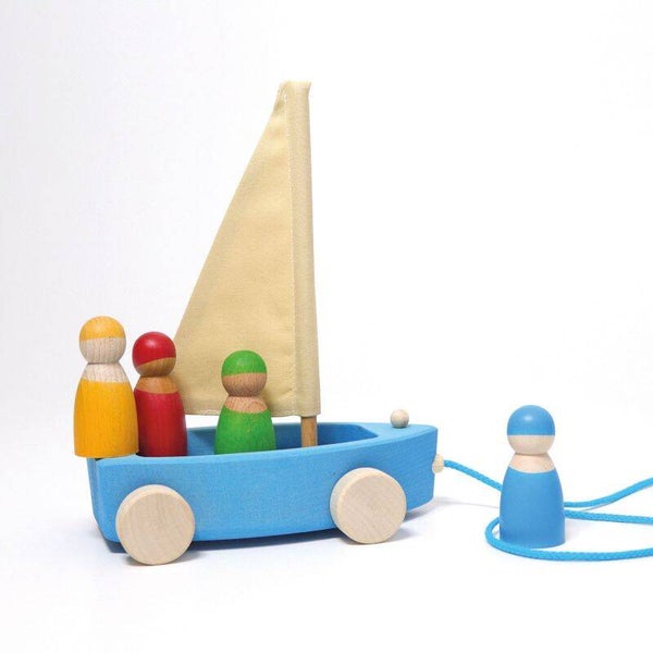 GRIMM'S | Zeilboot met vriendjes - Houten trekfiguur