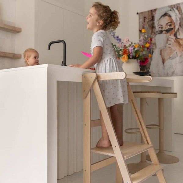 Jindl | Houten montessori leertoren inklapbaar - Zwart / Wit/ Grijs/ Naturel