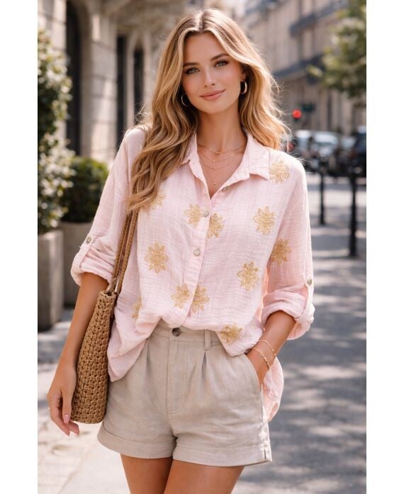 CHEMISE GAZE DE COTON BRODERIE