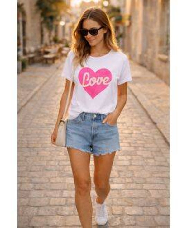 T-SHIRT COTON IMPRIME COEUR LOVE