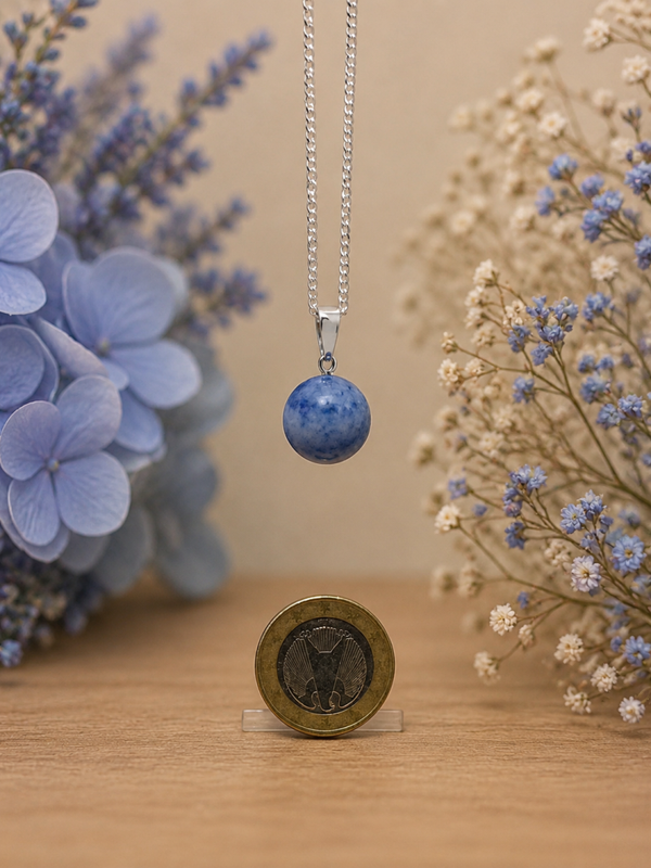 Sodalite sfera forata ciondolo con girocollo in acciaio