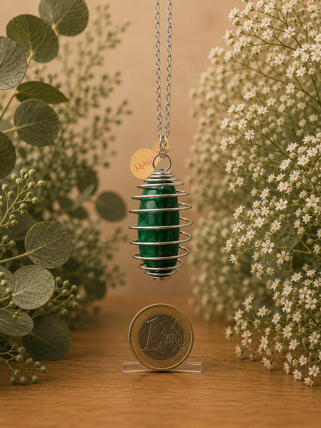 Malachite ciondolo con catenina in acciaio