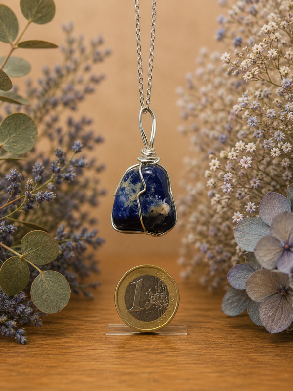 Sodalite ciondolo con catenina in acciaio