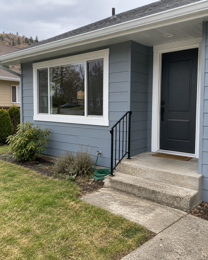 Blue exterior and entryway