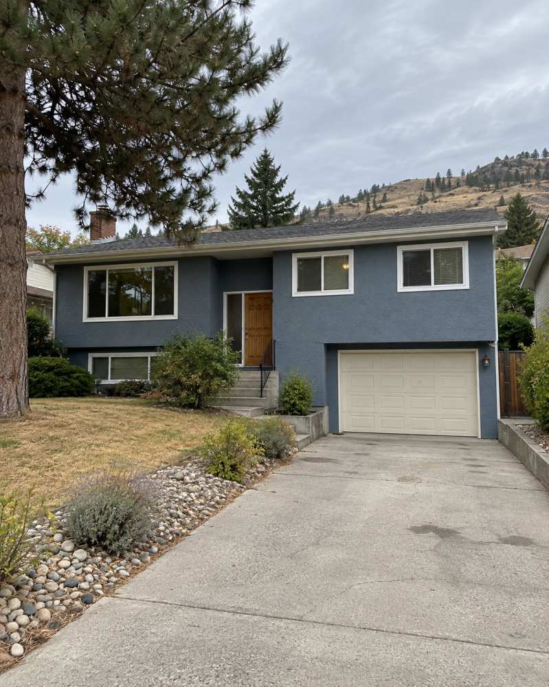 Blue home and garage