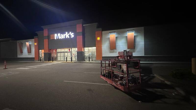 Retail exterior at night