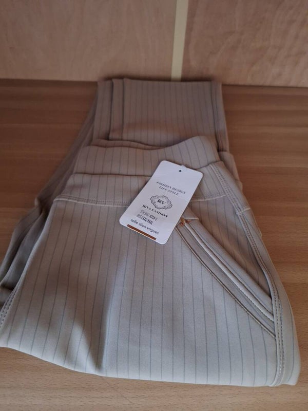 Comfortbroek beige met krijtstreep