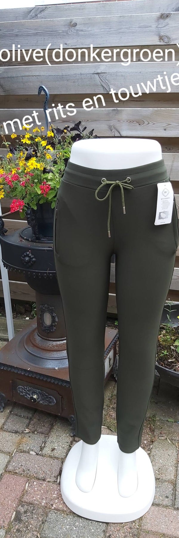 COMFORTBROEK MET RITS EN TOUWTJE olive