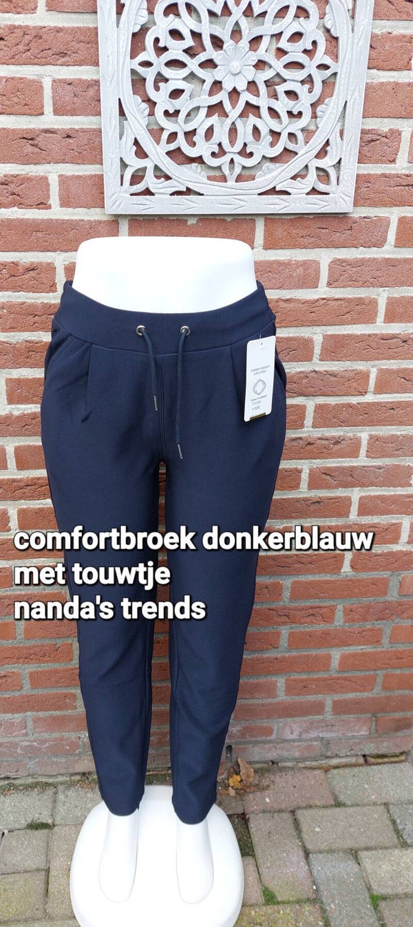 Comfortbroek donkerblauw met touwtje