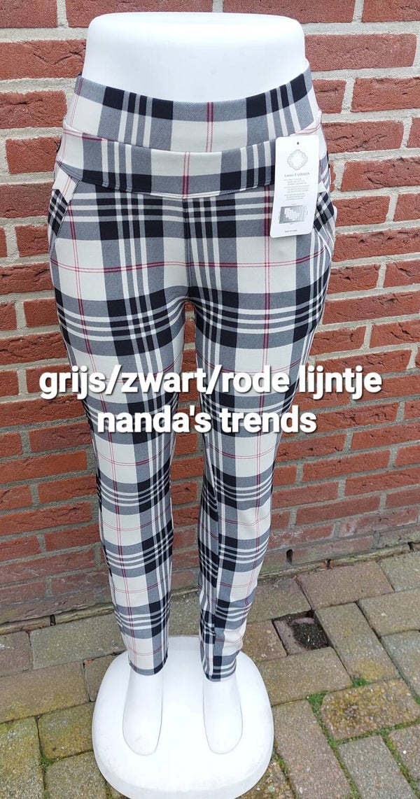 NIEUWE COMFORTBROEK ZWART/GRIJS/RODE LIJNTJE
