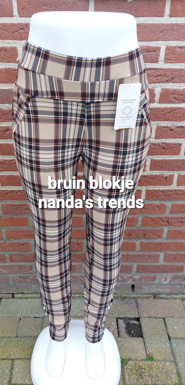 NIEUWE COMFORTBROEK BRUIN BLOKJE