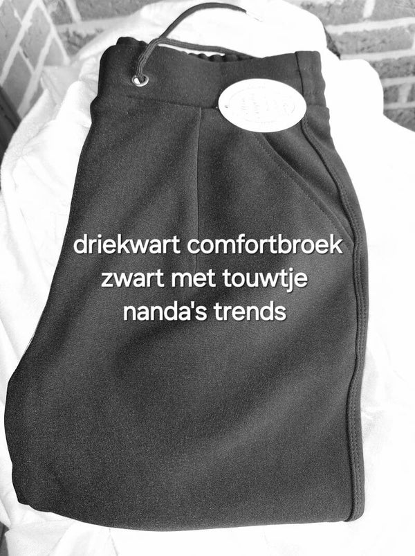 COMFORTBROEKEN DRIEKWART HOOGMODEL zwart met touwtje