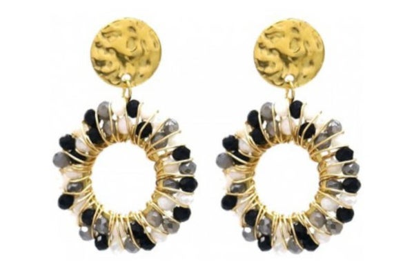 Ibiza Black Beige oorbellen stainless steel