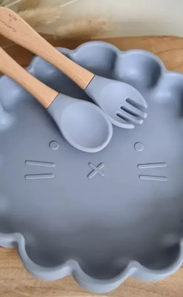 Grijsblauw bord met bestek Leeuw