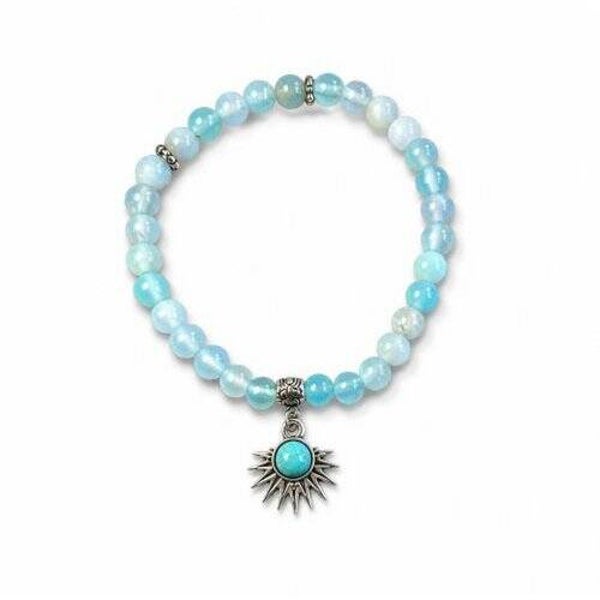 Dames armband van natuursteen Chalcedoon 6 mm met zonnehanger van metaal en natuursteen Turquoise