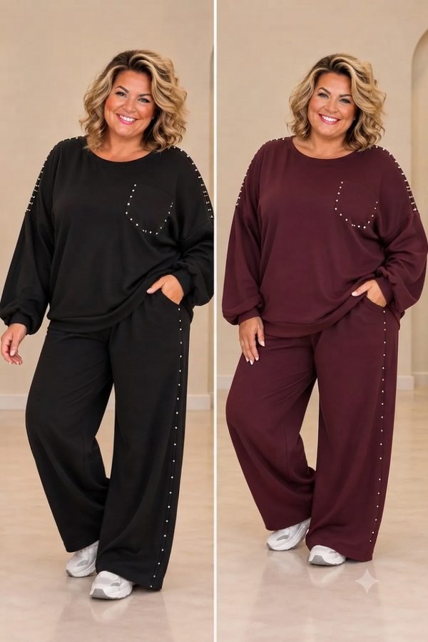 2-delige soft jogger set met zilveren studs