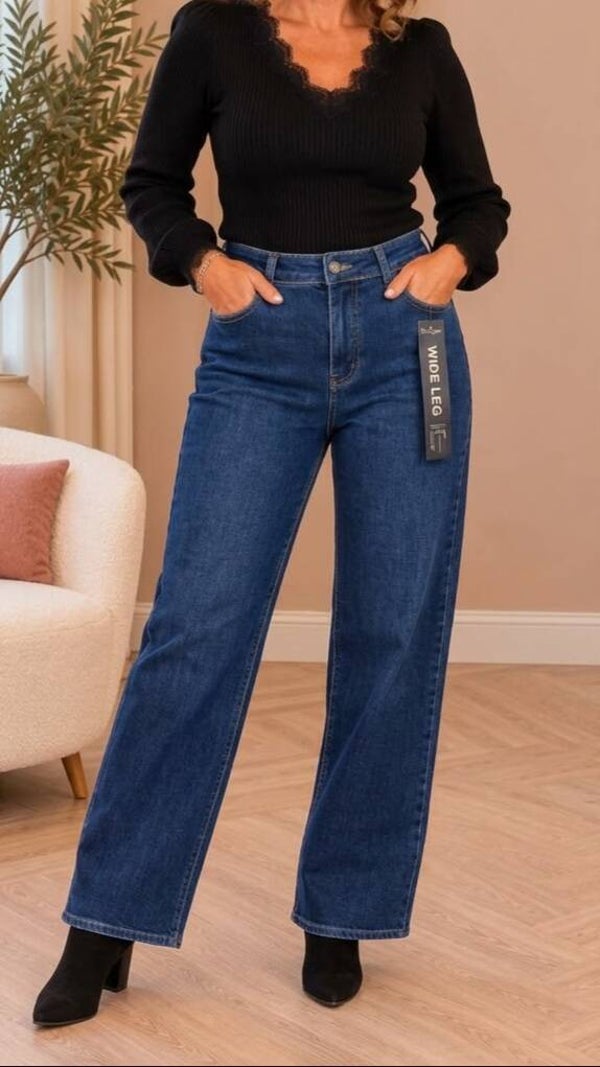 Dark wide leg jeans