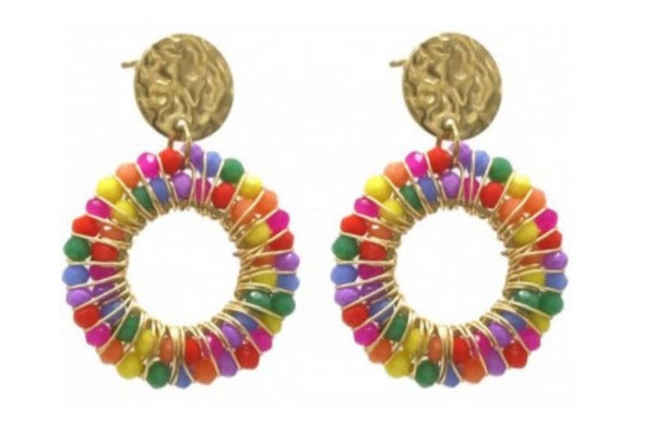 Ibiza multi colour oorbellen stainless steel