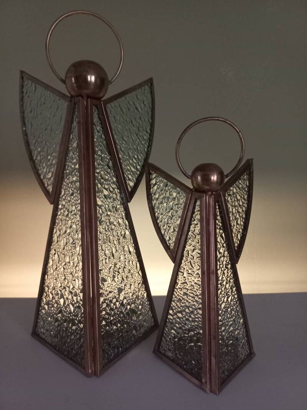 Metalen engel theelichthouder set van 2