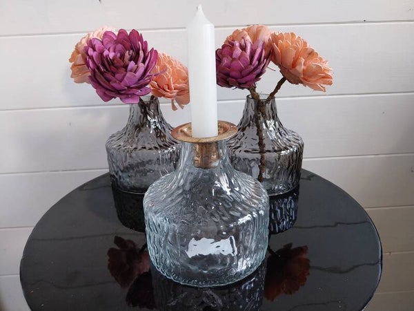 Set van 3 vaasjes en kandelaar