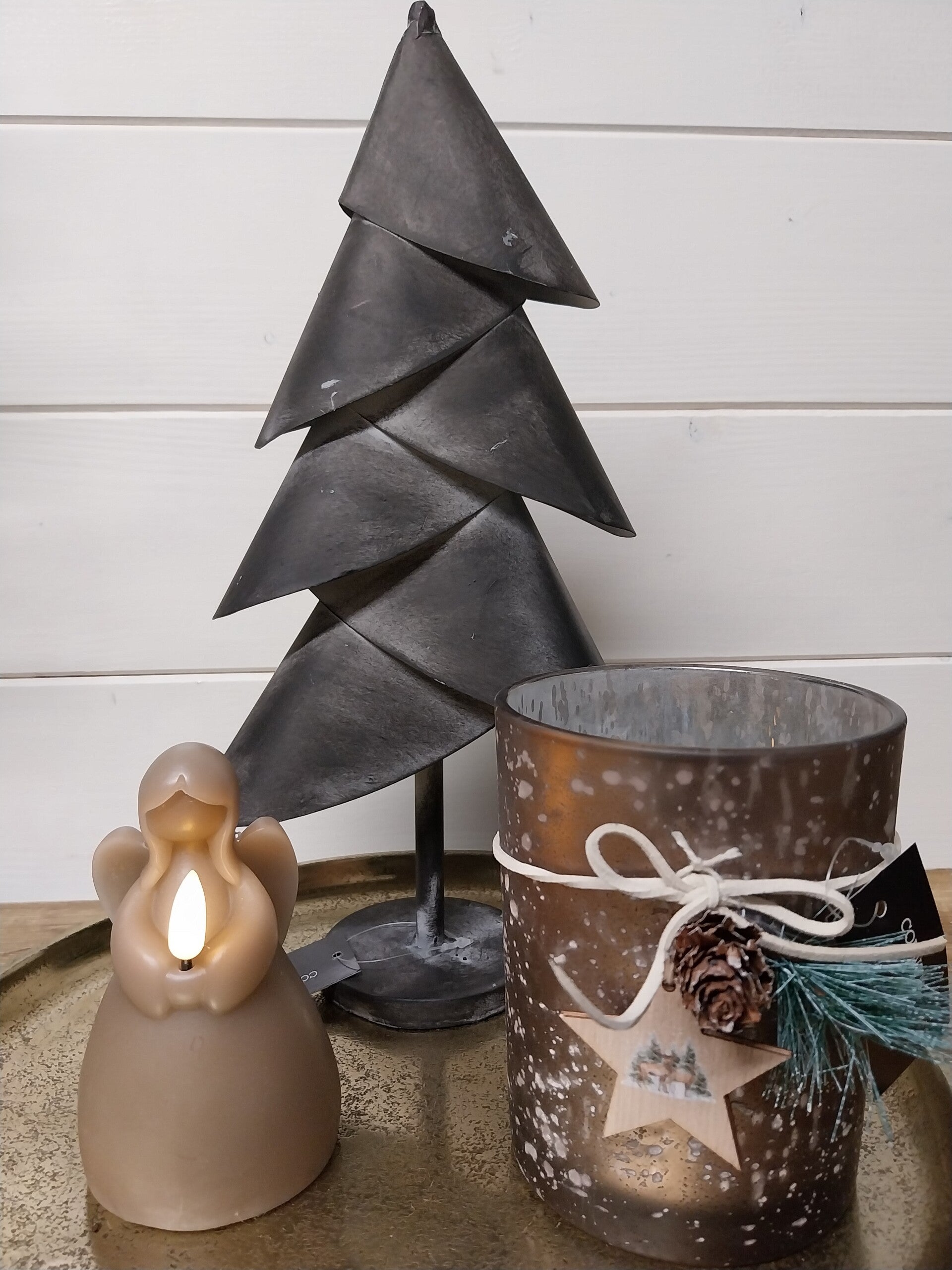 Engel led kaars taupe