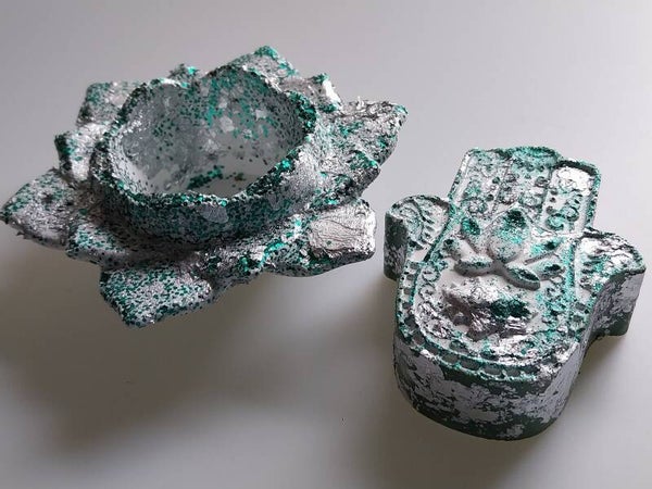 Silver blue lotus & hand