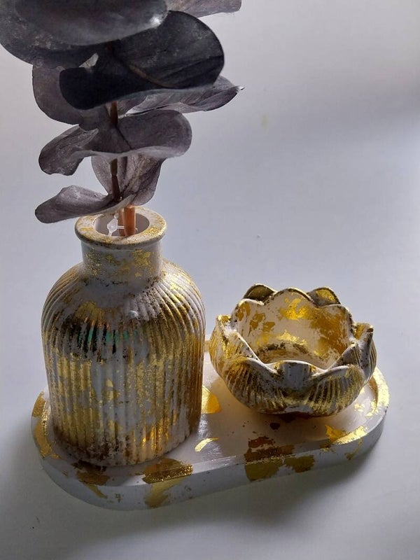 Marmer gold set vaasje met lotus