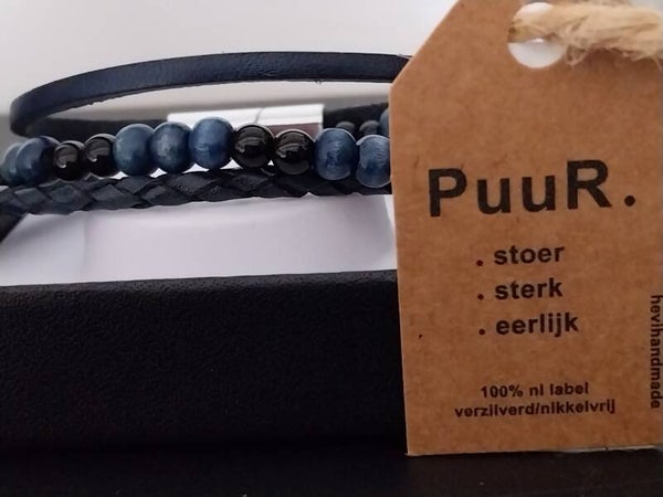 Leren armband blauw PUUR
